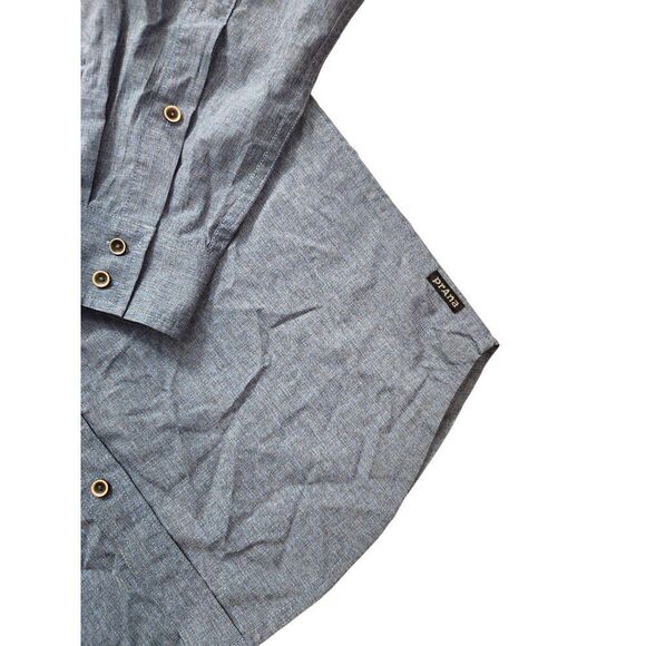 PrAna Men's Med button up Hiking Outdoor shirt Blue chest pocket Roll Tab nylon - Picture 4 of 10